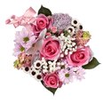 Pink rose graduation bouquet with daisies and mixed flowers, tied with a ribbon, festive floral gift for graduation celebration.